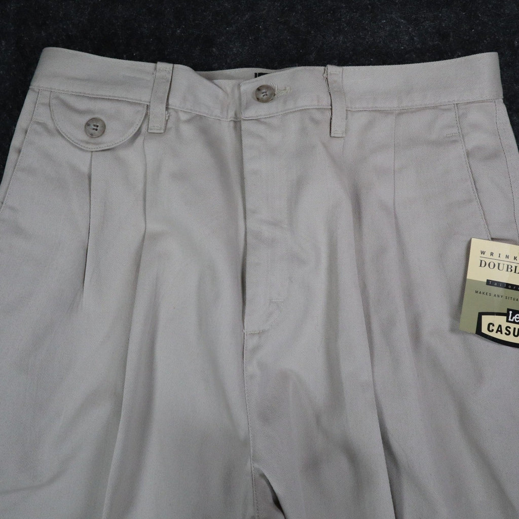 Lee Casuals Pants Womens 12 M Vintage 90s Khaki Cotton Double Pleat Relaxed Fit - take2supply