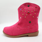 L'Amour Cowboy Boots Kids Size 1 Fuchsia Pink Faux Suede Rhinestone Studs V8400 - take2supply