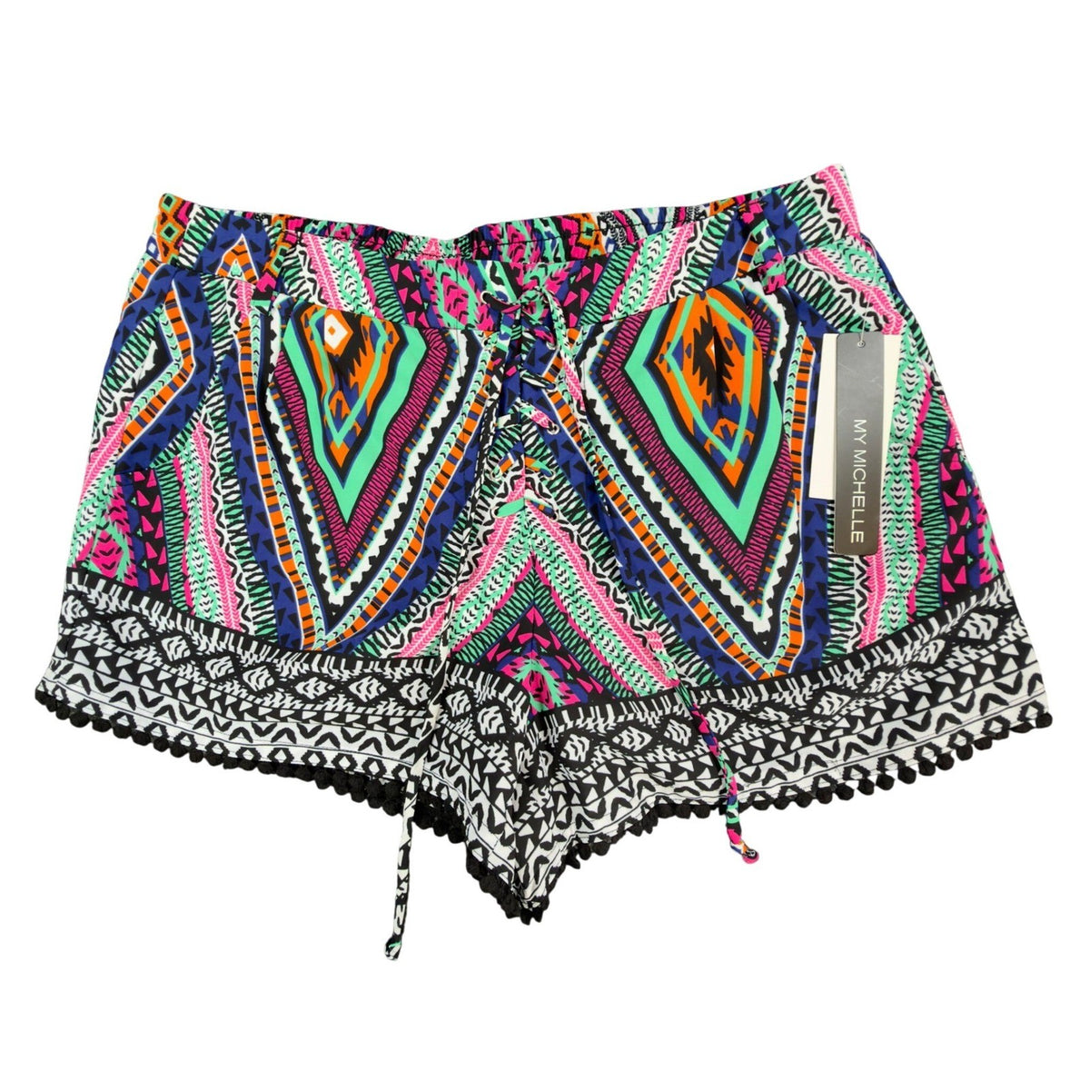 Multicolor My Michelle geometric-print drawstring shorts, full front view