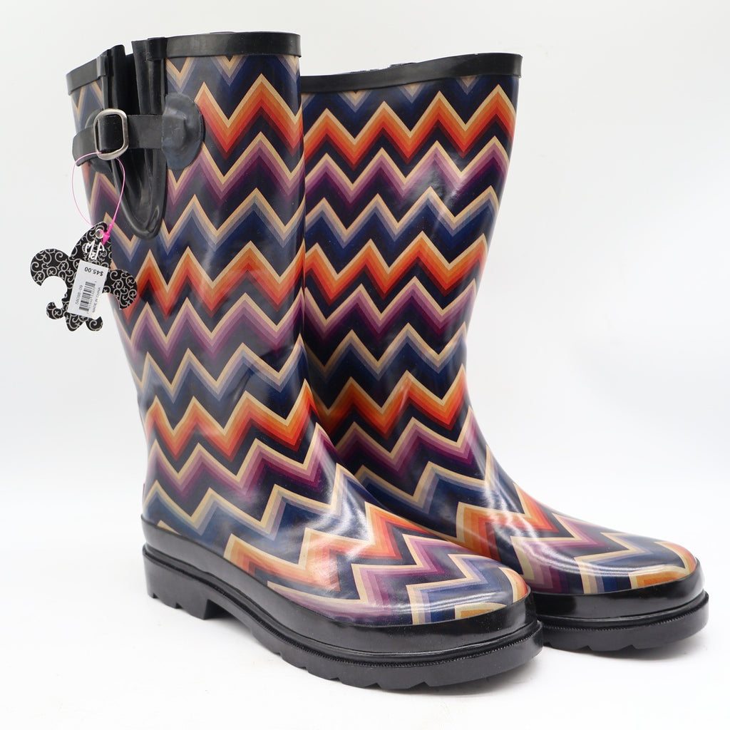 Blazin Roxx Chandra Rain Boots Womens 9 NWT Chevron Multicolor Rubber Waterproof - take2supply