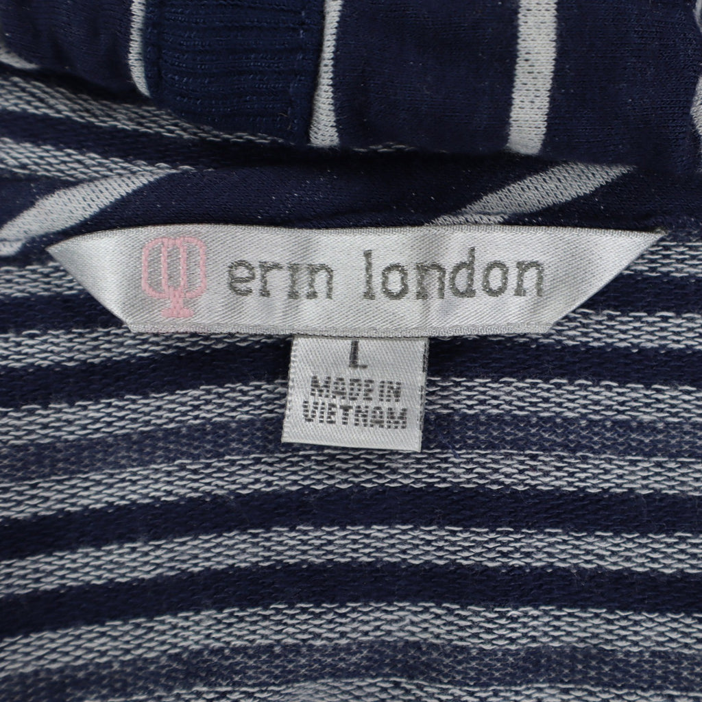 Erin London Womens L Navy White Striped Zip Hoodie Bell Sleeve Pockets NWT - take2supply
