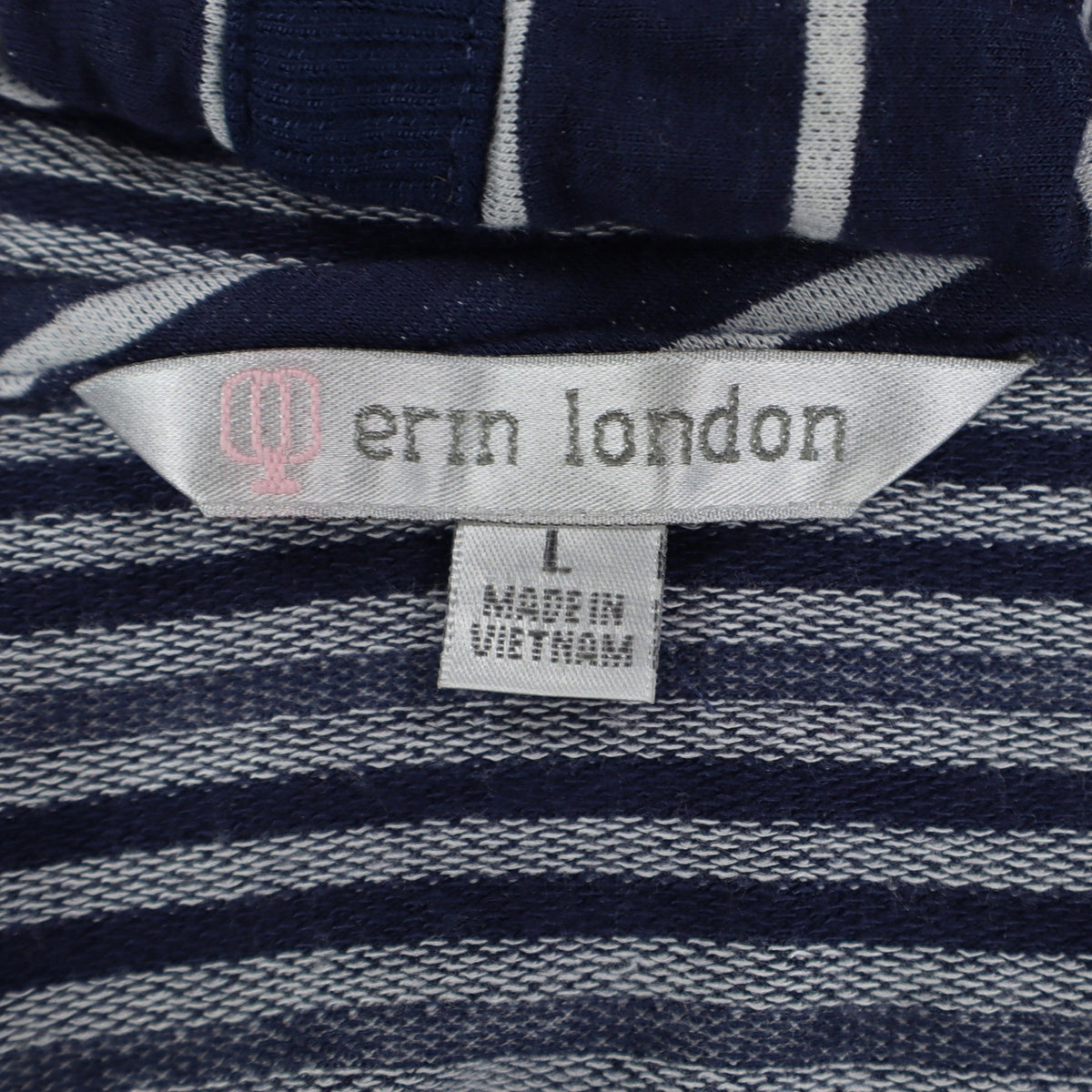 Erin London Womens L Navy White Striped Zip Hoodie Bell Sleeve Pockets NWT - take2supply