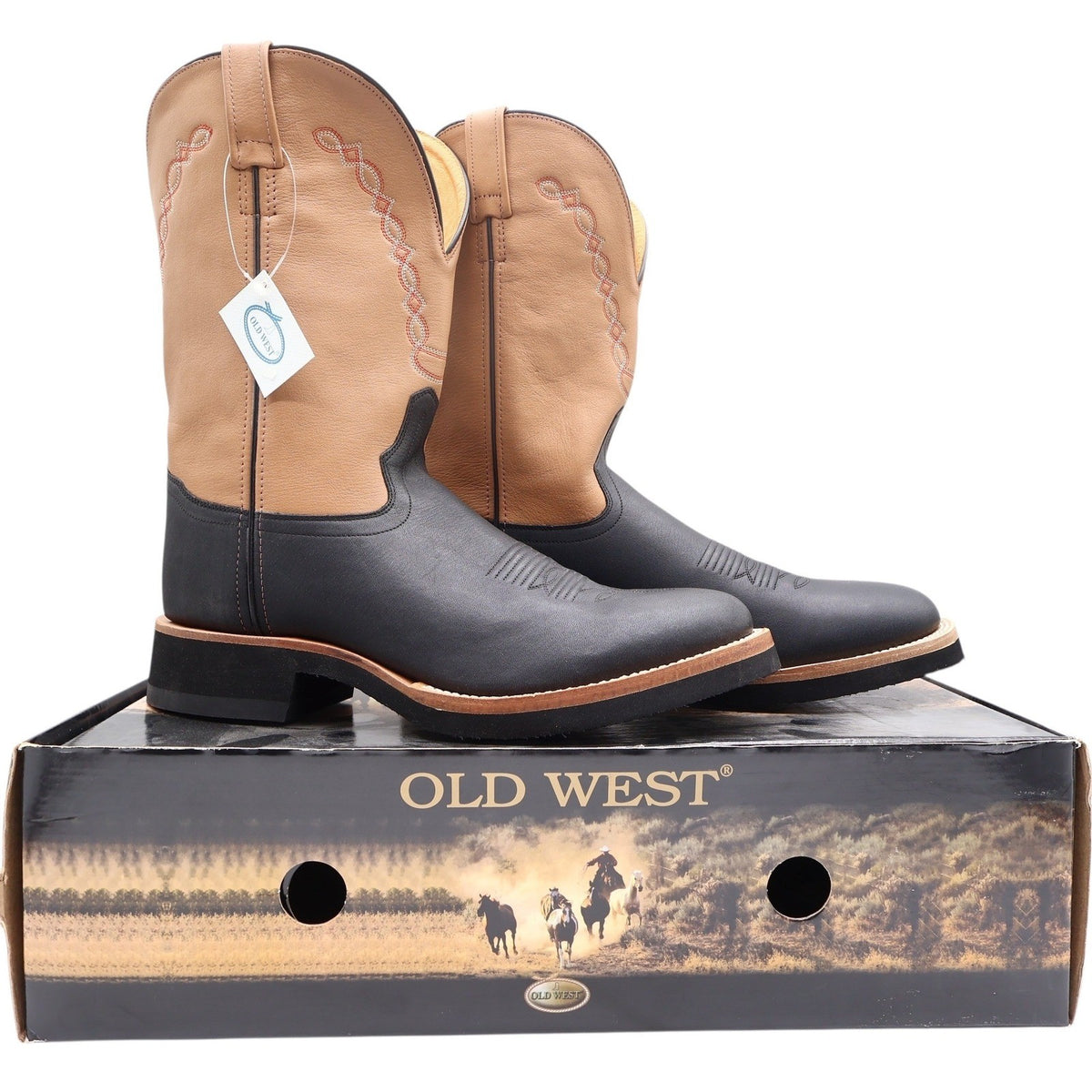 Old West 1611M Western Boots Mens 11.0 Black Tan Leather NIB - take2supply