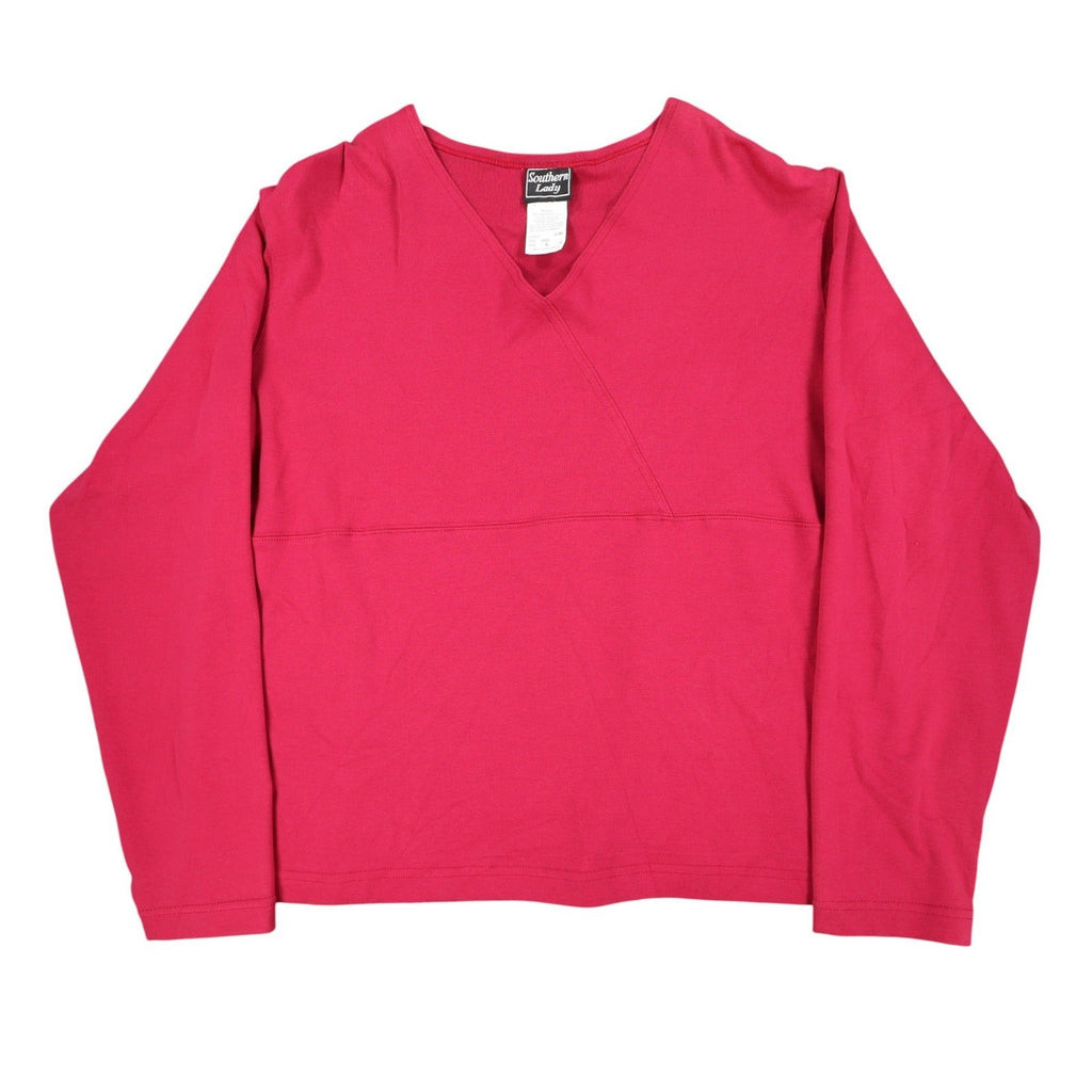 Southern Lady Top Women XL Red Long Sleeve V-Neck Faux Wrap Cotton Blend NWT - take2supply