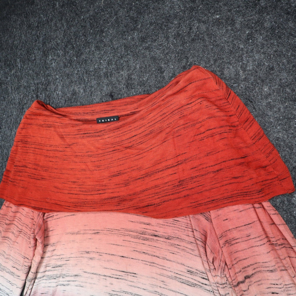 Tribal Asymmetrical Top Womens XL Tawny Red Ombre Space Dye Cowl Neck NEW - take2supply