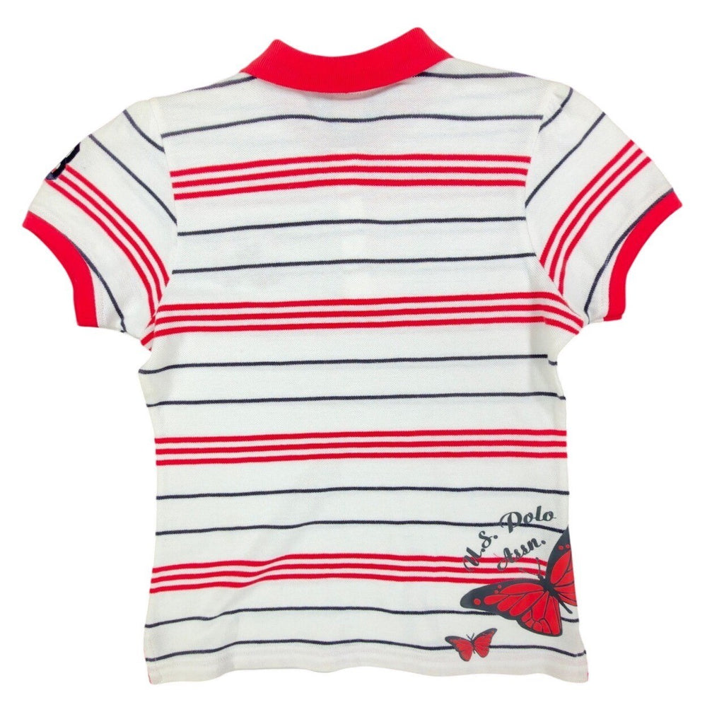U.S. Polo Assn. Y2K Butterfly Stripe Polo Shirt Girls L White NWT C410 - take2supply