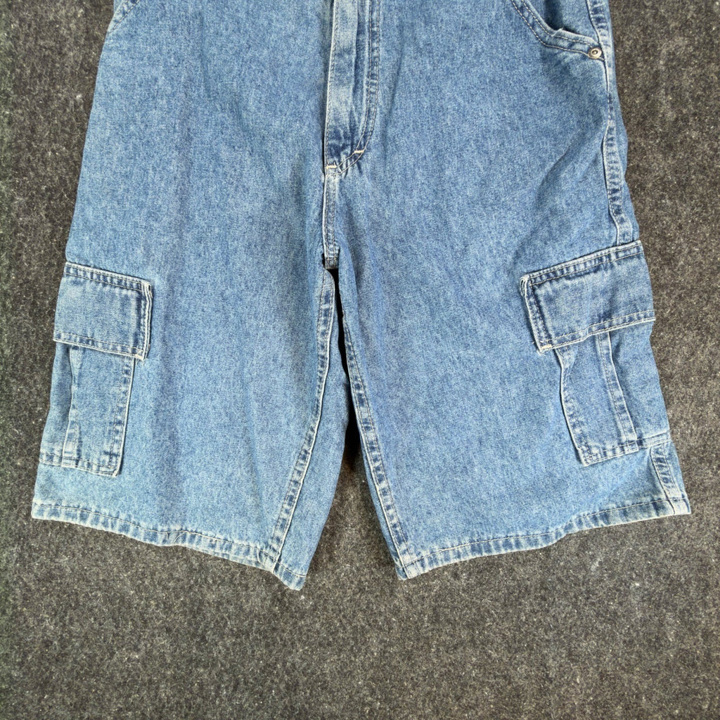 Lee Pipes Vintage 90s Skater Cargo Shorts Boys M Blue Denim NOS Deadstock USA - take2supply