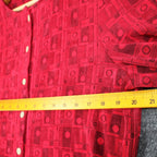 N Touch Blouse Womens Medium Vintage Red Black Geometric Button Front 3/4 Sleeve - take2supply