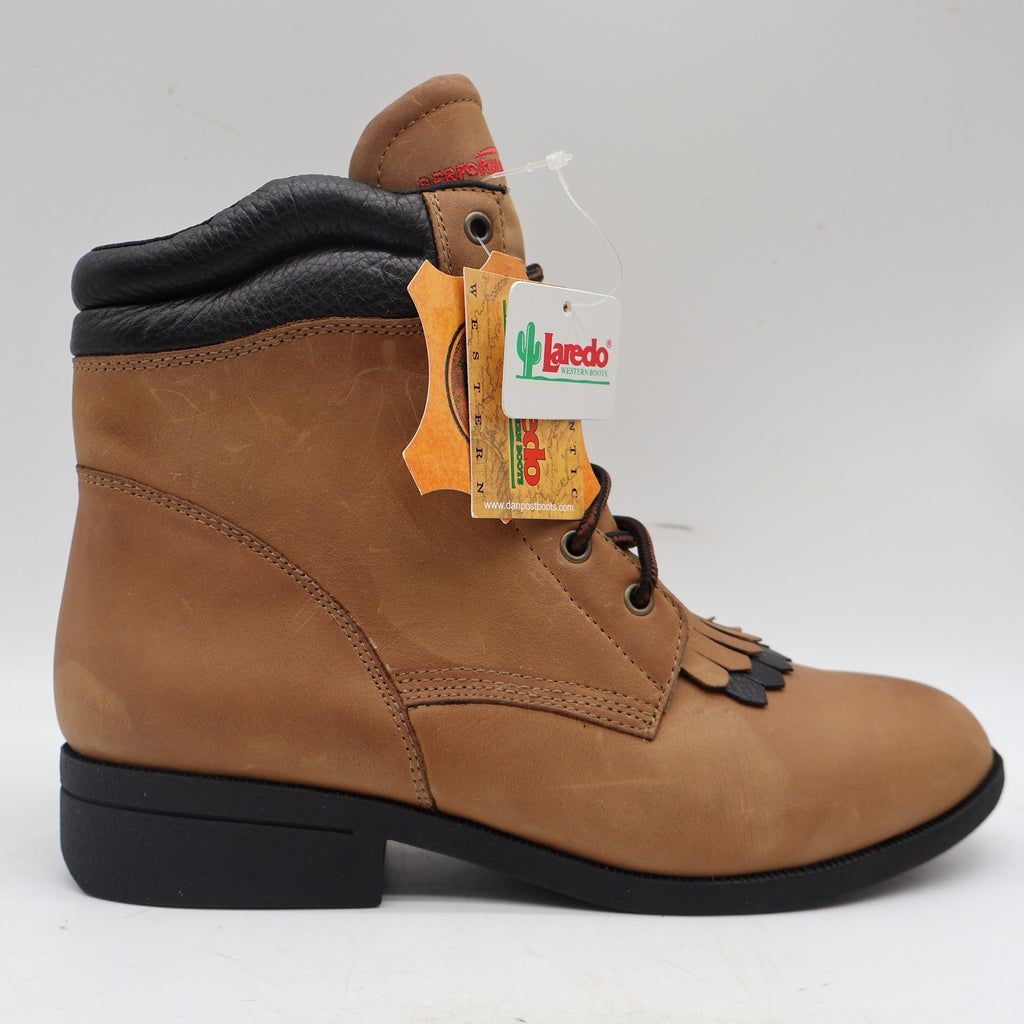 Laredo 551 Lace Up Western Boots Womens 8.5 Brown Leather Kiltie Deadstock - take2supply