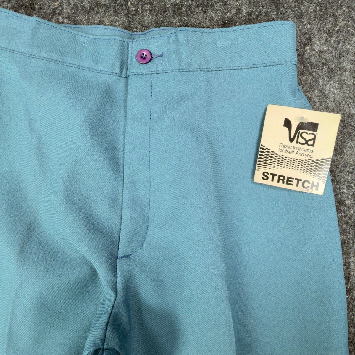 Visa Vintage 70s Stretch Trousers Womens 12 Blue Polyester Deadstock NWT - take2supply