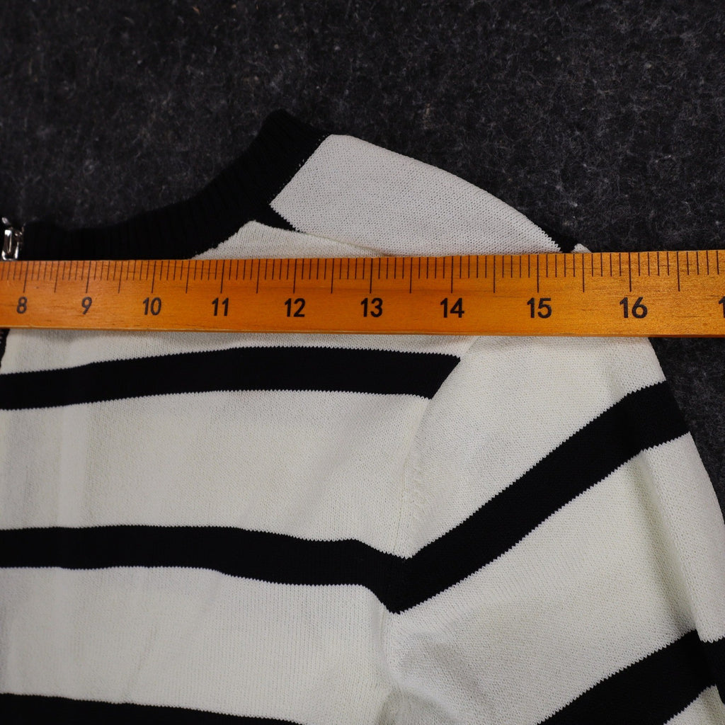 Lana Lee Tunic Sweater Womens Large Black White Striped Colorblock Zip Back New - take2supply