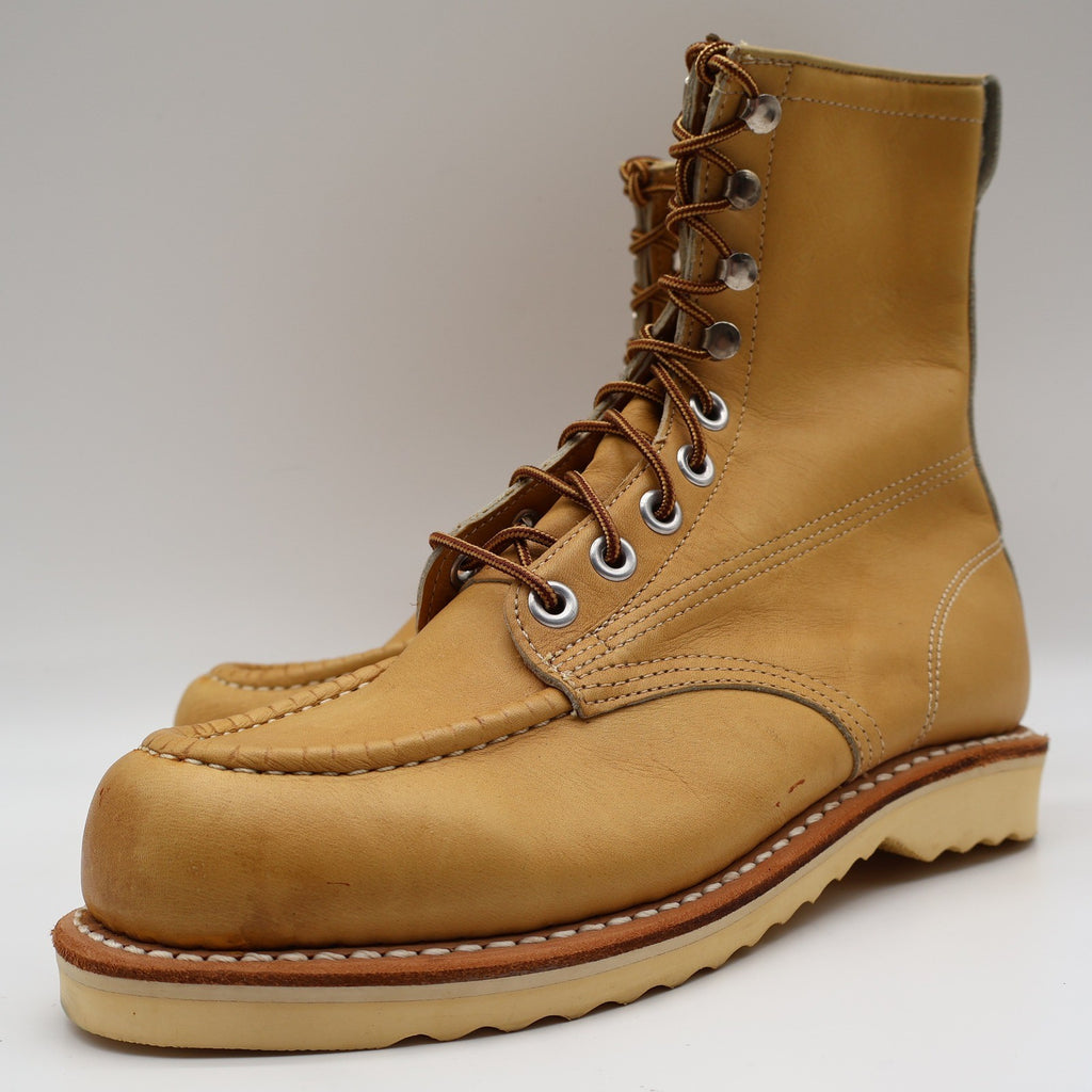 Cedar Crest Moc Toe Work Boots Mens 7.5 E Vintage Tan Leather Wedge Sole 9555 - take2supply