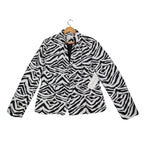 Front view of black and white zebra-print Erin London blazer