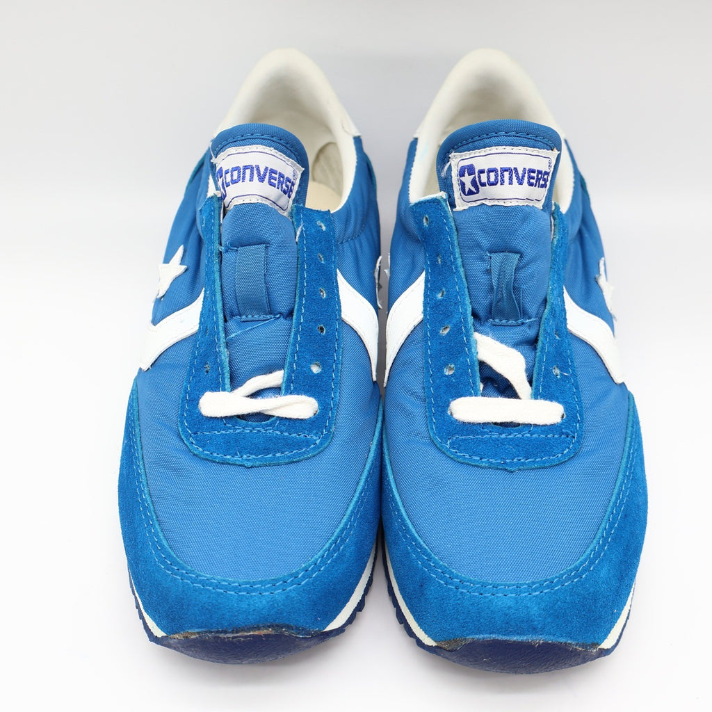 Converse Road Star Boys Size 3 Vintage 80s Blue White Nylon Suede Sneakers NOS - take2supply