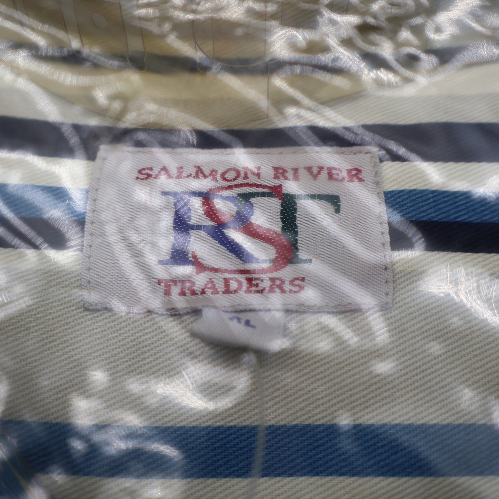 Salmon River Traders Shirt Mens XL Vintage 90s Striped Short Sleeve Blue New - take2supply