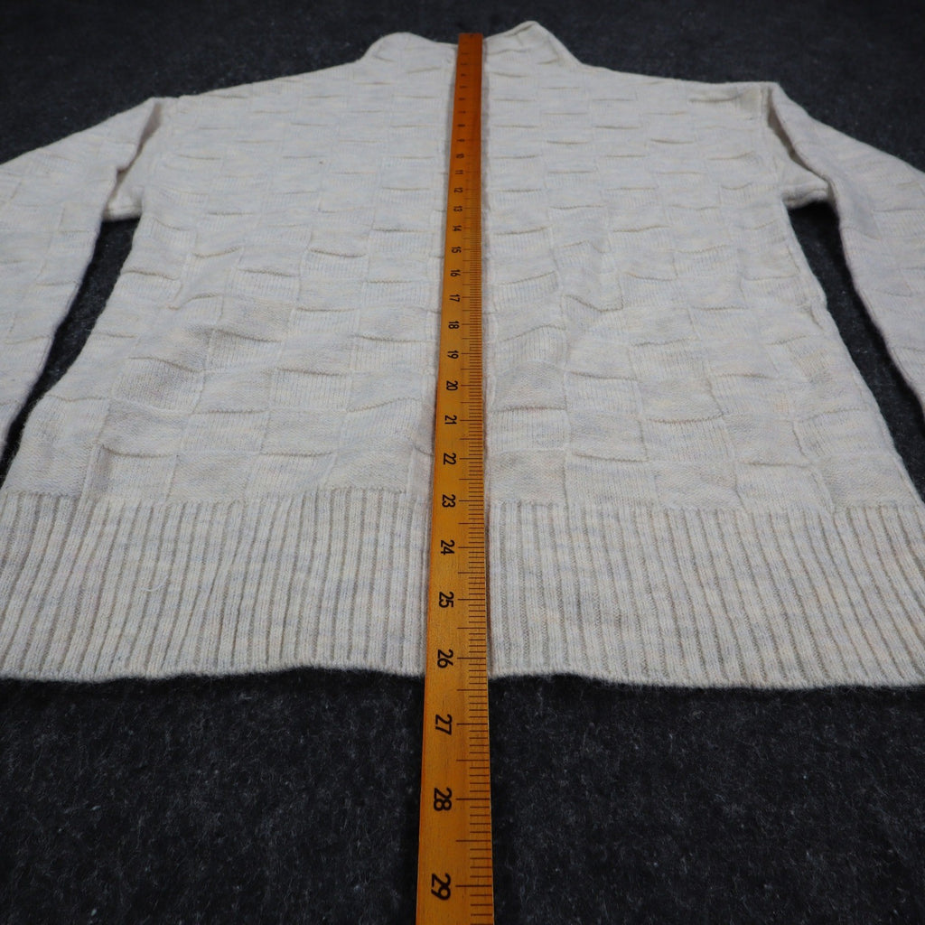 Hem & Thread Mock Neck Sweater Womens Small Cream Textured Checkerboard Knit NEW - take2supply