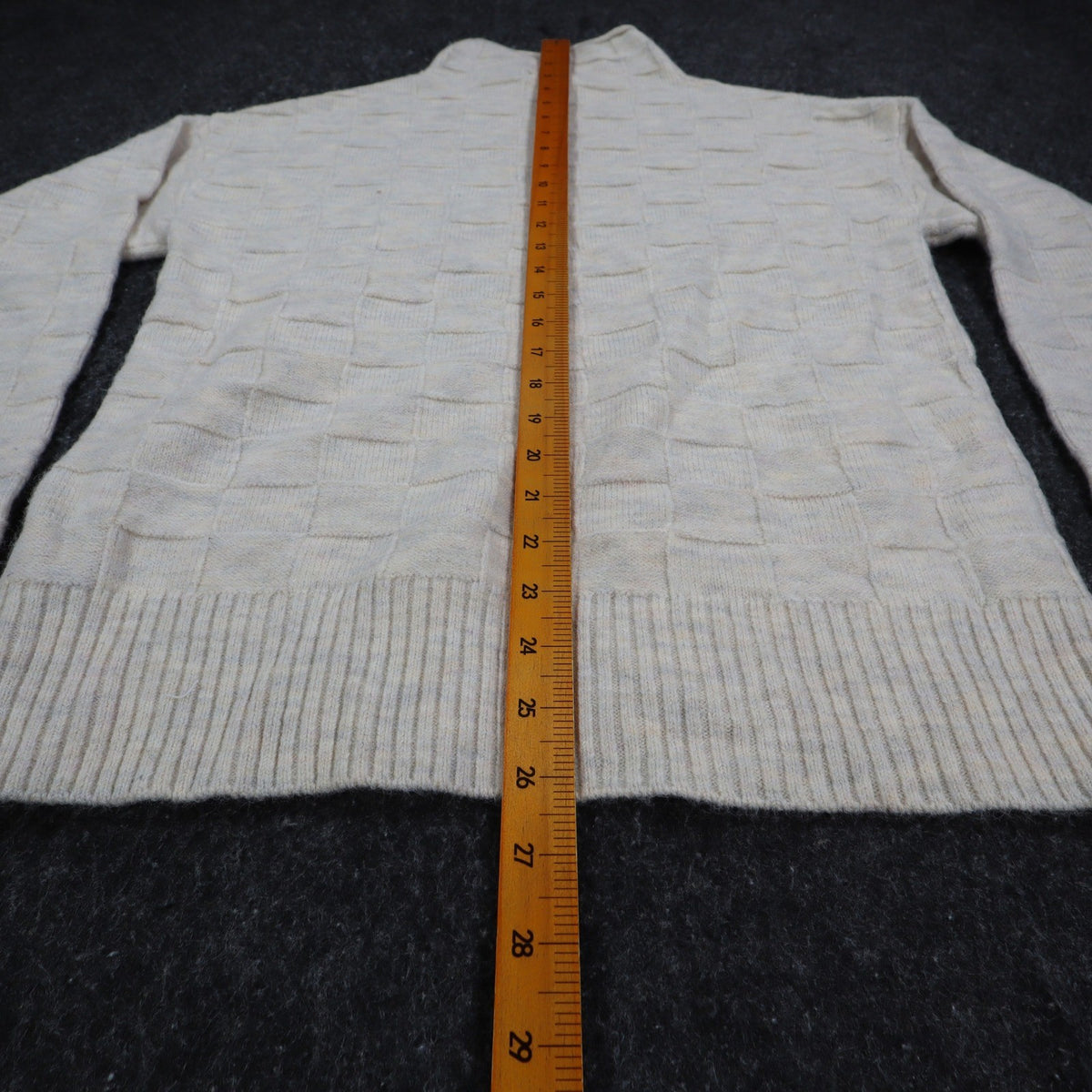 Hem & Thread Mock Neck Sweater Womens Small Cream Textured Checkerboard Knit NEW - take2supply