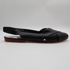 Nicole Bridget Sandals Women 9 Black Leather Slingback Flat Peep Toe Vintage y2k - take2supply