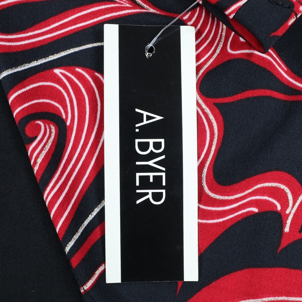 A. Byer Top Womens Small Y2K Red Black Swirl Metallic Knot Front 2-in-1 Layered - take2supply