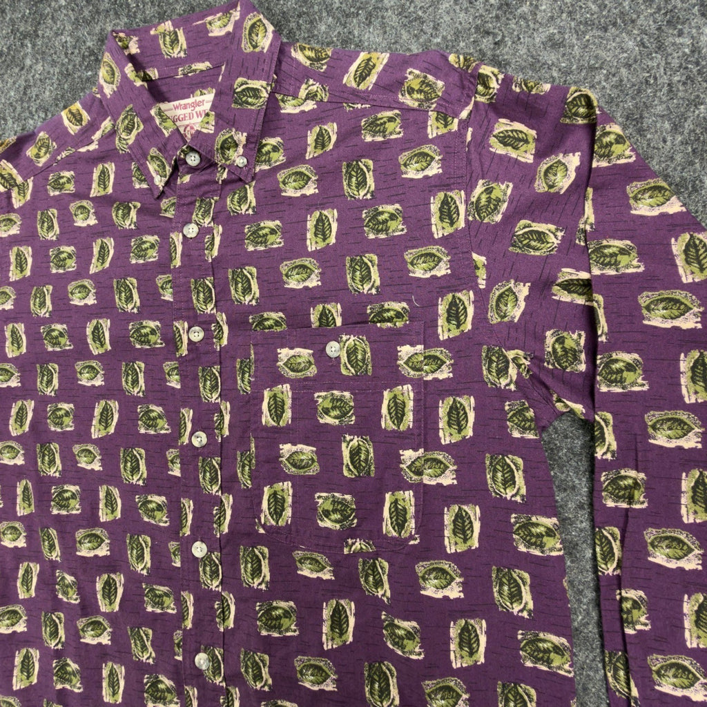 Wrangler Rugged Wear Leaf Print Shirt Mens M Purple Cotton NWT R960LLV - take2supply