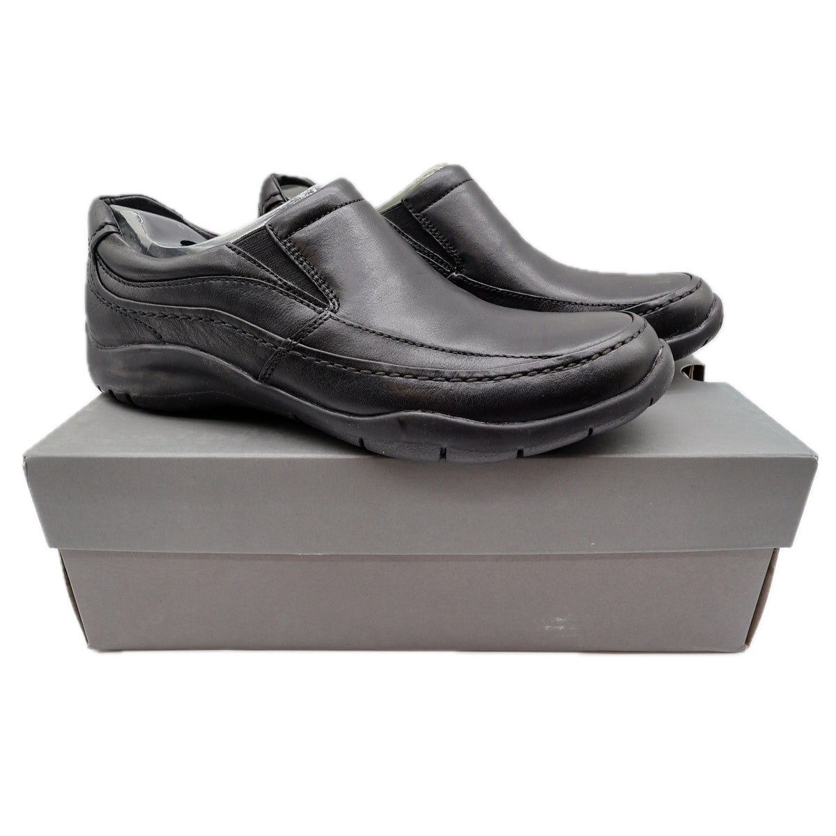 Hush Puppies Zone Slip On Loafers Mens 10 M Black Leather Comfort Shoes H100050 - take2supply
