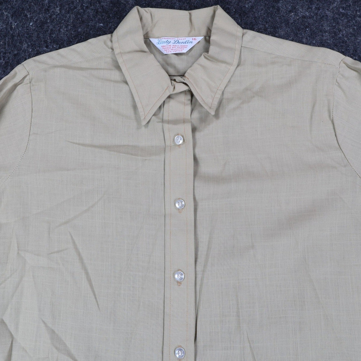 Lady Donlin Button Down Shirt Womens 16 Vintage 70s Tan Cotton Blend Deadstock - take2supply