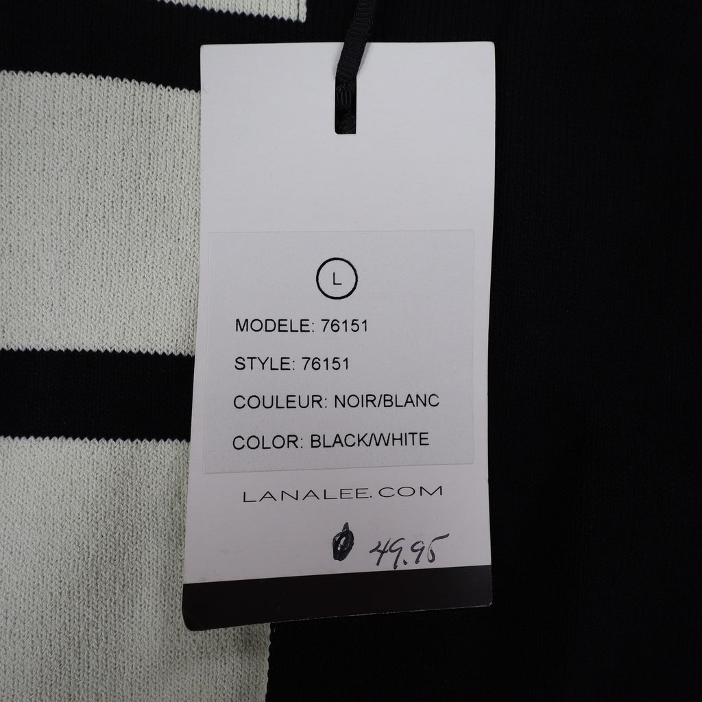 Lanalee Montreal Sweater Womens Large Black White Striped Colorblock Zip Back - take2supply