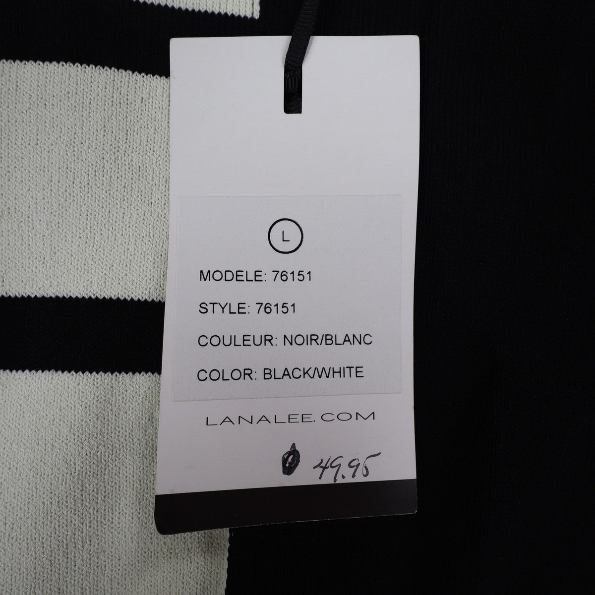 Lanalee Montreal Sweater Womens Large Black White Striped Colorblock Zip Back - take2supply