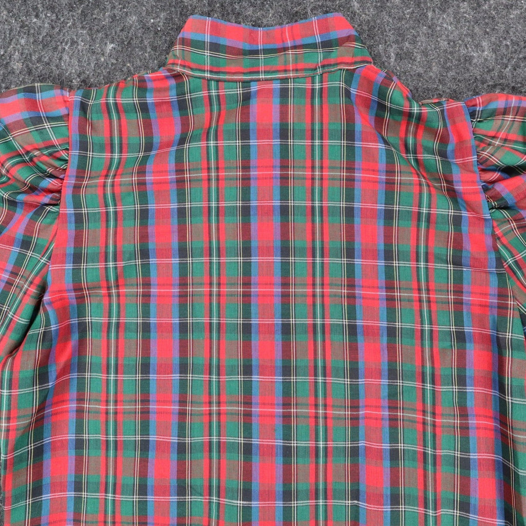 Fancy Free Plaid Blouse Womens 9 Vintage 80s Red Green Puff Shoulder Mock Neck - take2supply