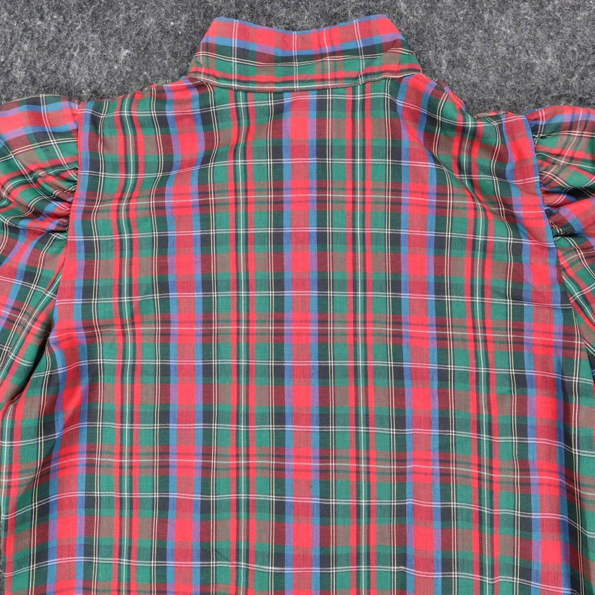 Fancy Free Plaid Blouse Womens 9 Vintage 80s Red Green Puff Shoulder Mock Neck - take2supply