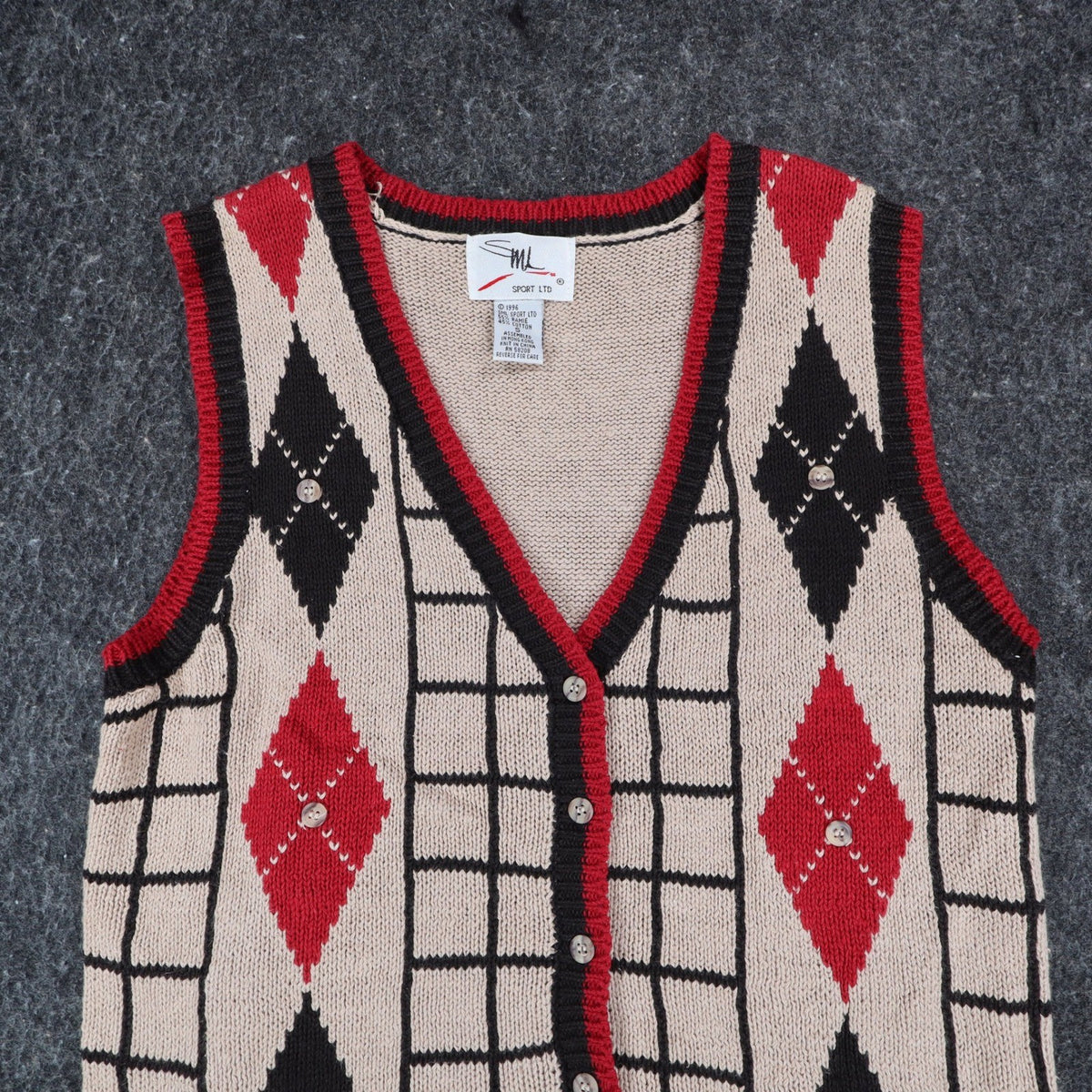SML Sport Ltd Sweater Vest Small 1996 Vintage Beige Argyle Button Front NWT - take2supply