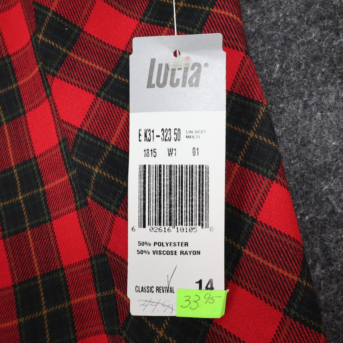 Lucia Plaid Vest Womens 14 Vintage 90s Red Tartan Gold Button Made in USA NWT - take2supply