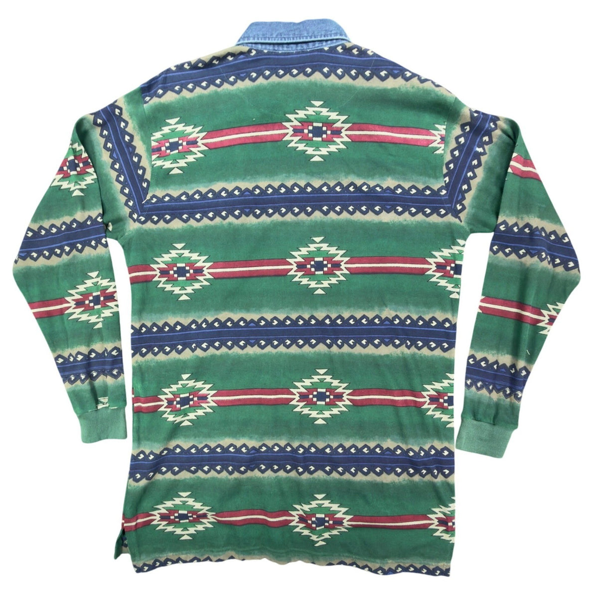 Cumberland Outfitters Vintage 90s Aztec Polo Mens Medium Green Cotton Denim C411 - take2supply