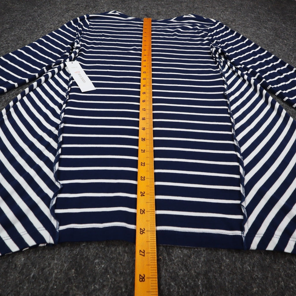 Erin London Tunic Top Womens Medium Navy Blue White Striped Sharkbite Hem NWT - take2supply