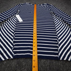 Erin London Tunic Top Womens Medium Navy Blue White Striped Sharkbite Hem NWT - take2supply