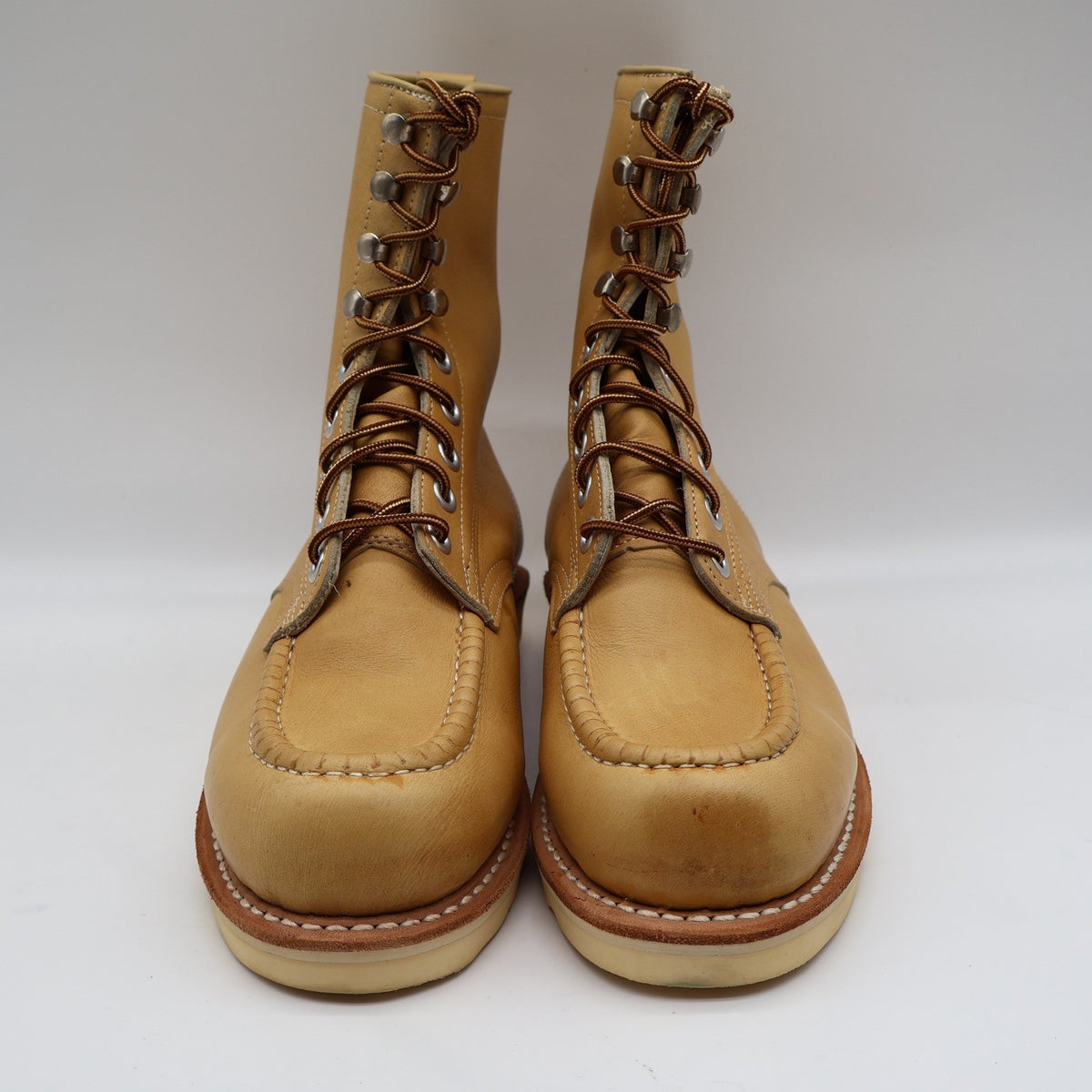 Cedar Crest Moc Toe Work Boots Mens 7.5 E Vintage Tan Leather Wedge Sole 9555 - take2supply