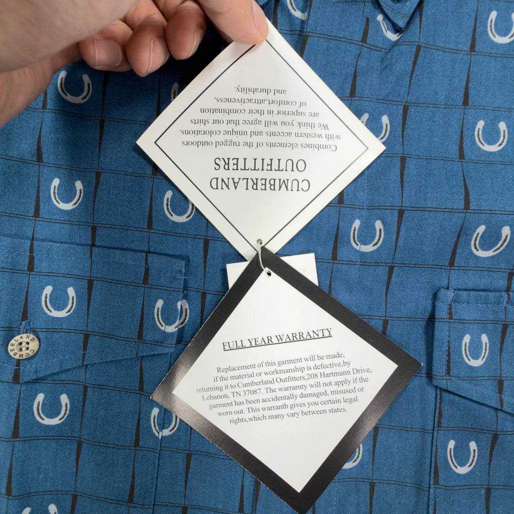 Cumberland Outfitters Western Shirt Mens Large Blue Horseshoe Cotton NWT - take2supply