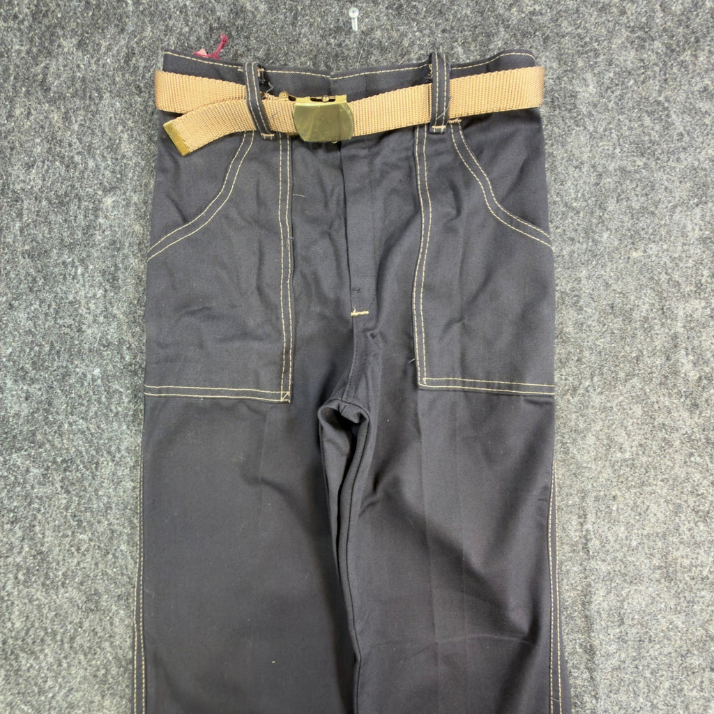 Linchers Vintage 70s Belted Pants Girls 10 Black Twill NOS NWT 24.5x27.5 - take2supply
