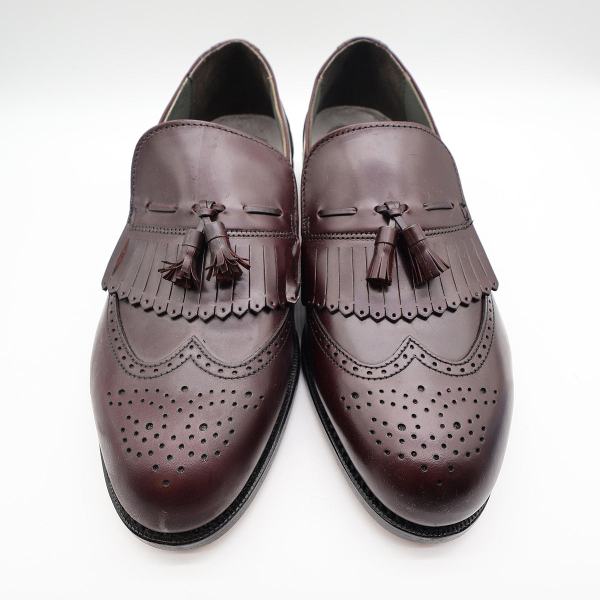 Dexter Brent Loafers Mens 12 WW Vintage Burgundy Leather Wingtip Tassel USA - take2supply