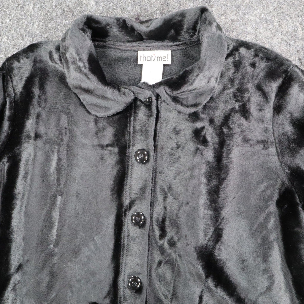 That's Me! Faux Fur Jacket Size 6 Vintage 90s Black Button Front Plush Coat - take2supply