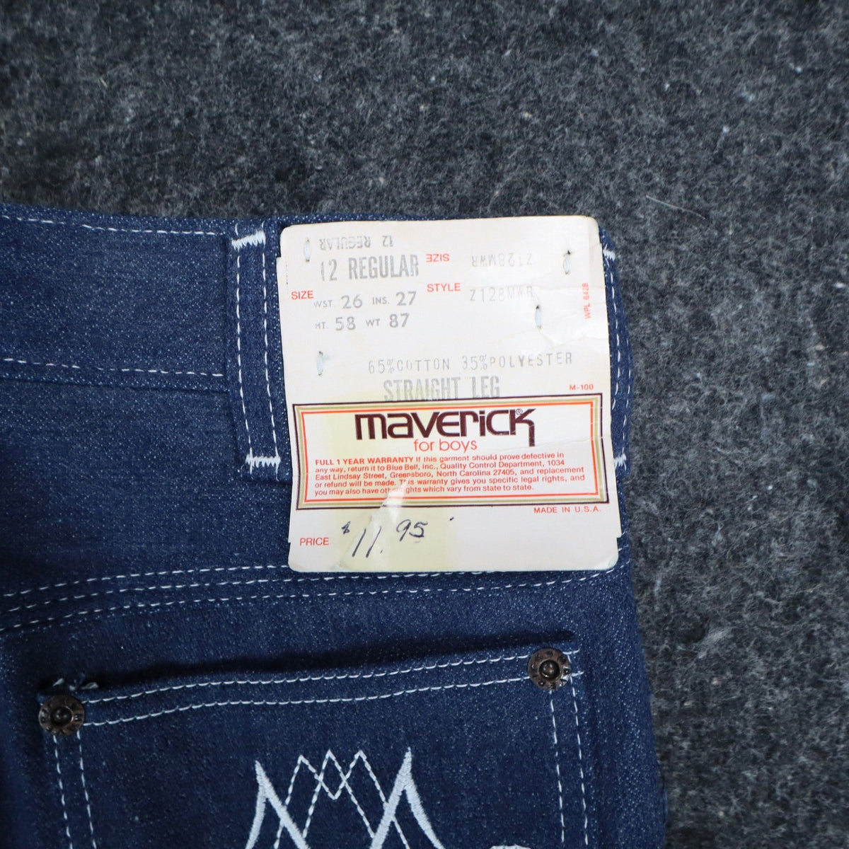 Maverick Straight Leg Jeans Boys 12 Regular Vintage 70s Blue Deadstock USA NWT - take2supply