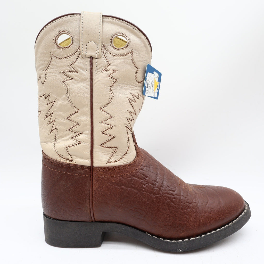 Acme Vintage Cowboy Boots Boys 2 Brown Cream Bullhide Roper NWT Deadstock - take2supply