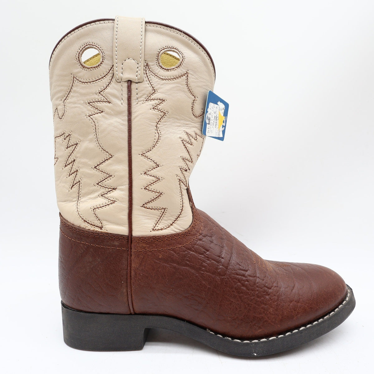Acme Vintage Cowboy Boots Boys 2 Brown Cream Bullhide Roper NWT Deadstock - take2supply