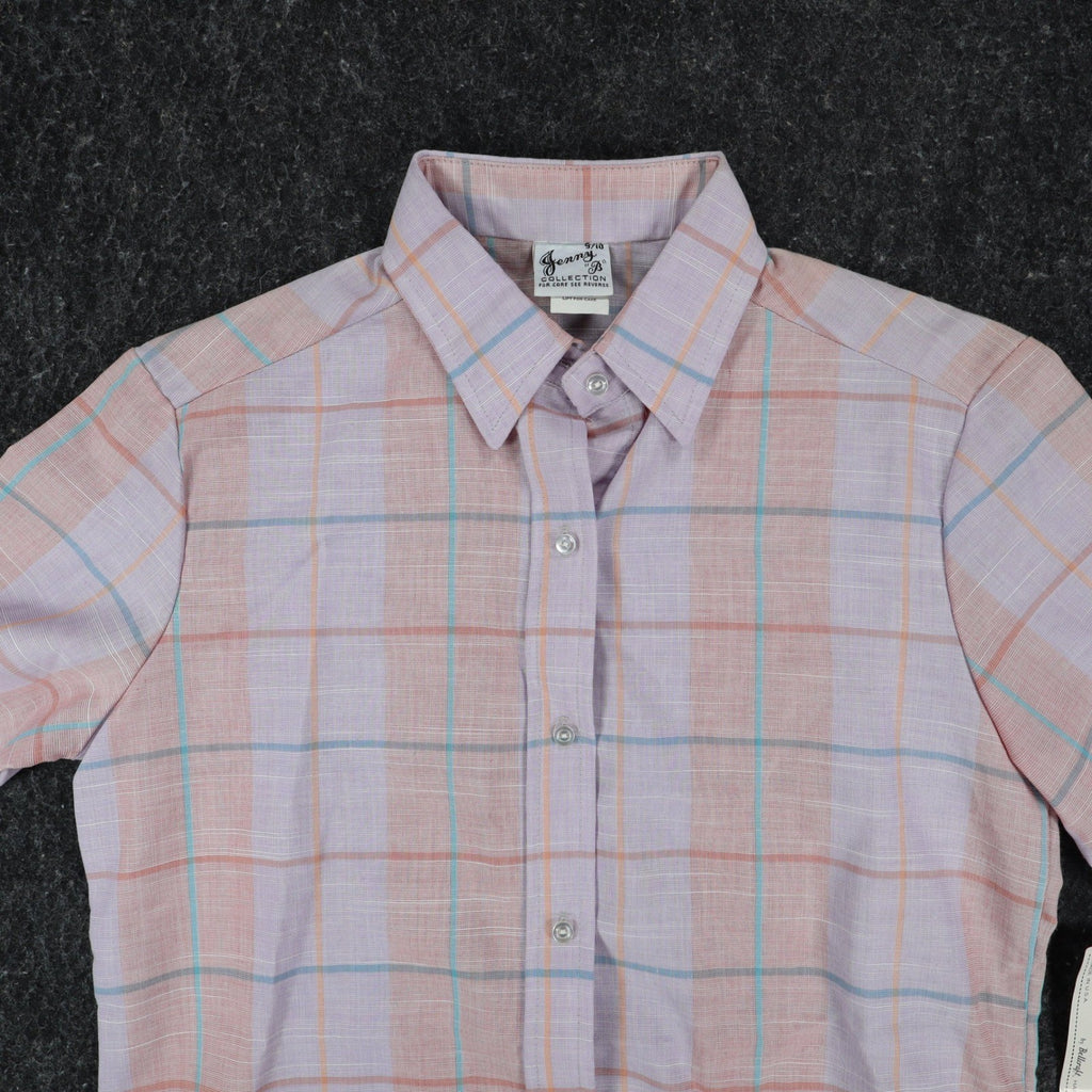 Jenny B Collection Plaid Shirt Womens 9/10 Vintage 80s Pink Pastel Short Sleeve - take2supply