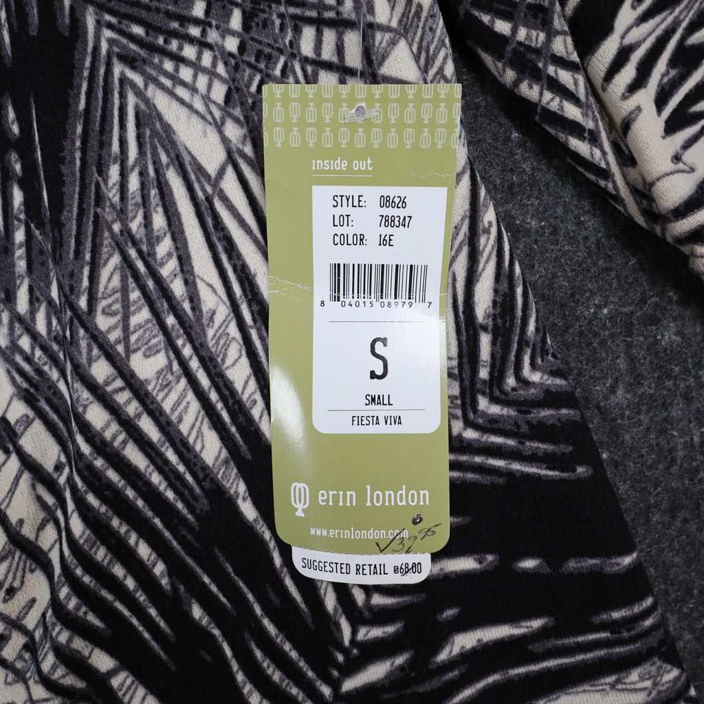 Erin London Cardigan Small Black Cream Palm Leaf Ruched Sleeve Open Front NWT - take2supply