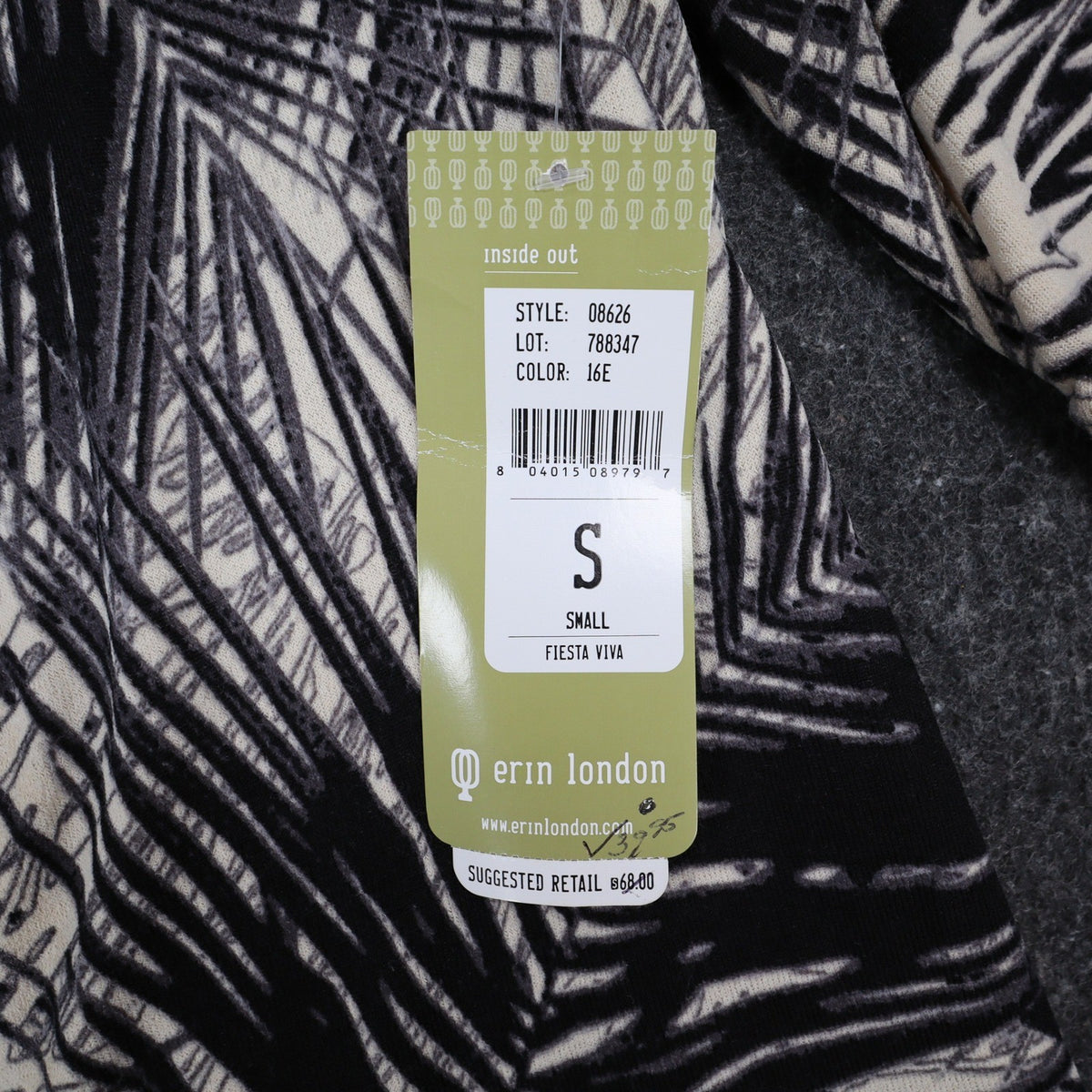 Erin London Cardigan Small Black Cream Palm Leaf Ruched Sleeve Open Front NWT - take2supply