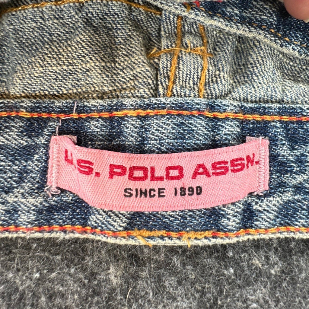 US Polo Assn Y2K Butterfly Jeans Girls 12 Blue Denim Flare Belted USPA NWT - take2supply