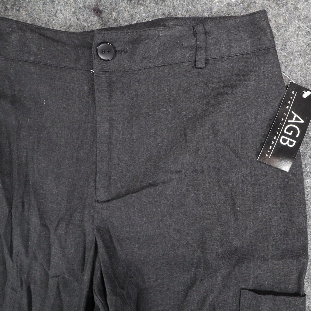 AGB Byer California Cargo Pants Womens 10 Y2K Black Linen Blend Wide Leg New - take2supply