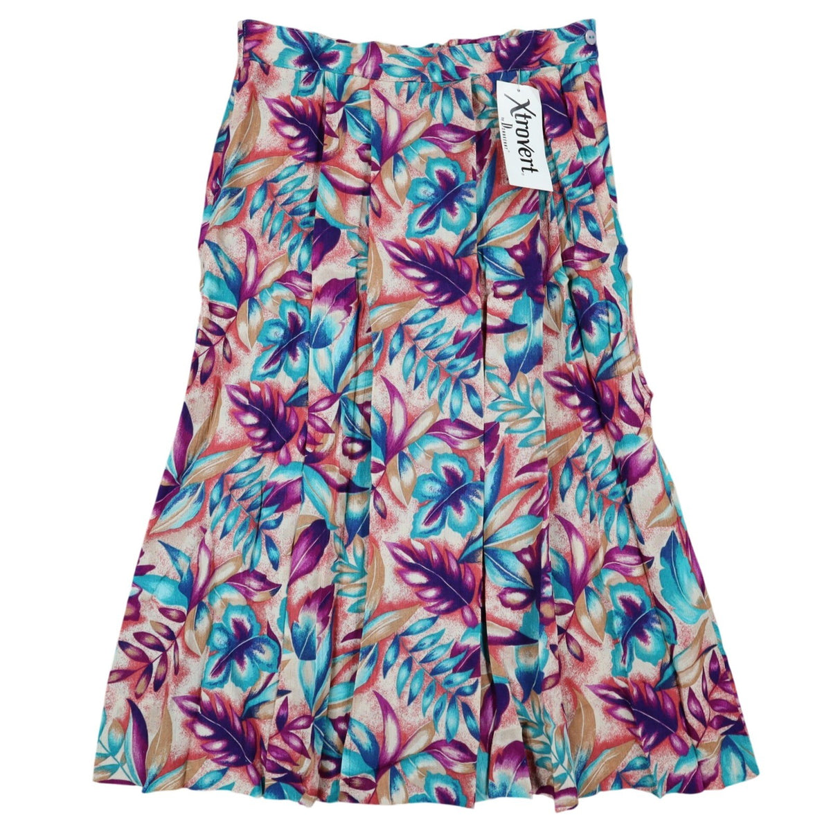 Xtrovert by Donnkenny Skirt Womens 8 Vintage 90s Rayon Tropical Floral Midi USA - take2supply