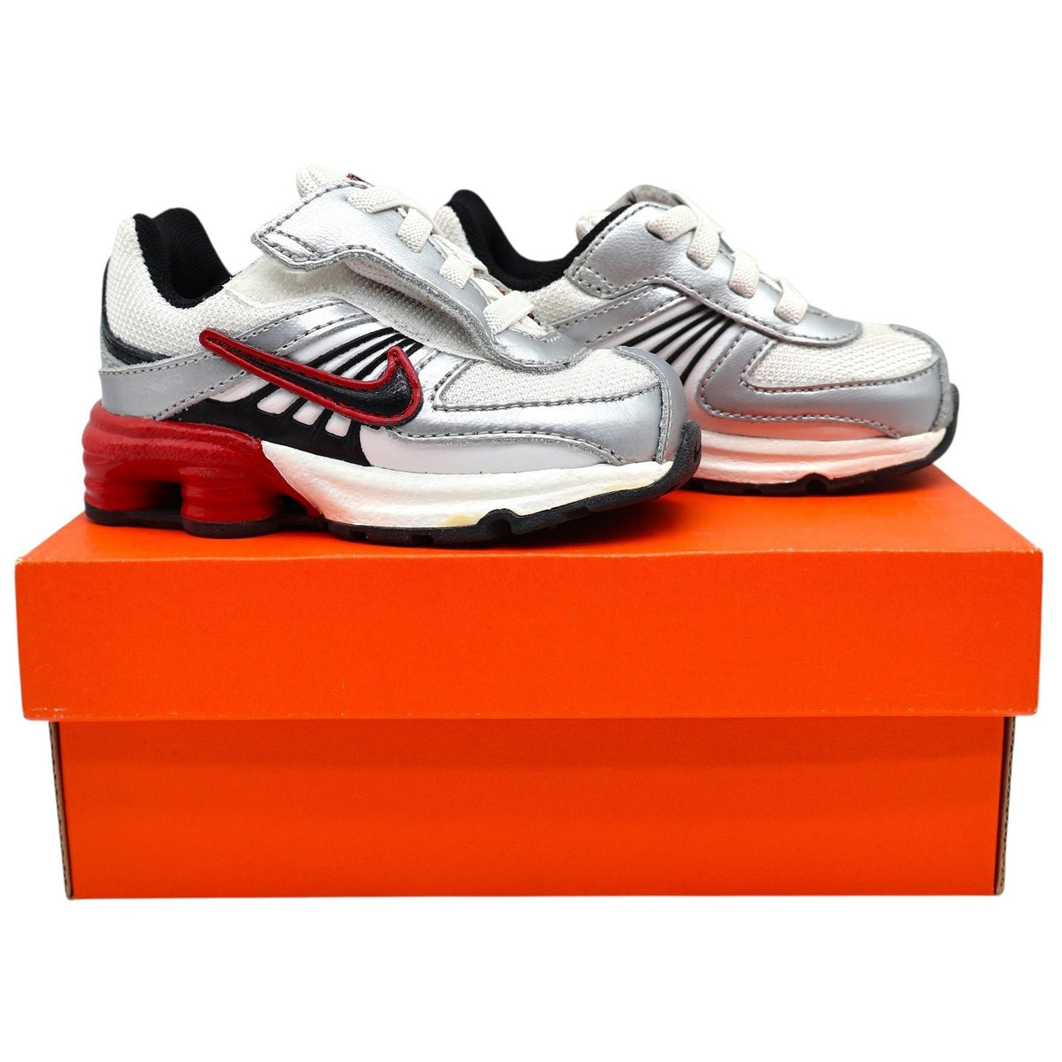 Nike Shox Turbo 8 TD Toddler 4.5C 2008 Silver Red Running Shoes 344934-101 - take2supply